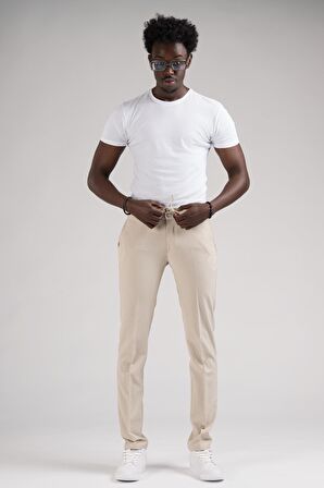 Ecer Slimfit Beli Yarım Lastikli Ve İplikli İnce Çizgili Yazlık Jogger Pantolon