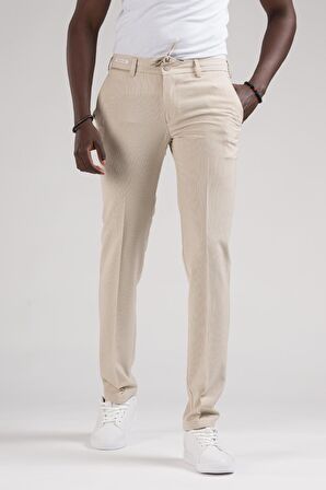 Ecer Slimfit Beli Yarım Lastikli Ve İplikli İnce Çizgili Yazlık Jogger Pantolon