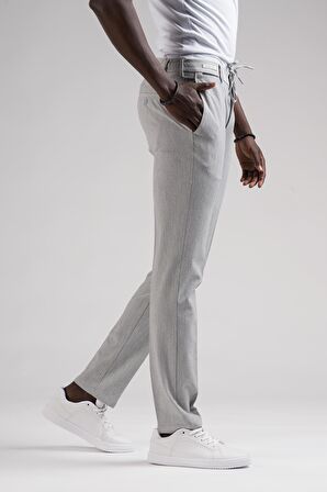 Ecer Slimfit Beli Yarım Lastikli Ve İplikli İnce Çizgili Yazlık Jogger Pantolon