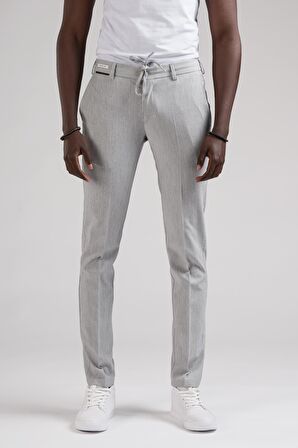 Ecer Slimfit Beli Yarım Lastikli Ve İplikli İnce Çizgili Yazlık Jogger Pantolon