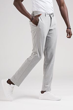 Slimfit Beli Lastikli Ve İplikli Jogger Düz Kumaş Pantolon