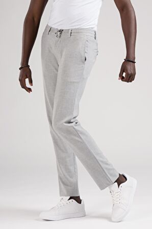 Slimfit Beli Lastikli Ve İplikli Jogger Düz Kumaş Pantolon