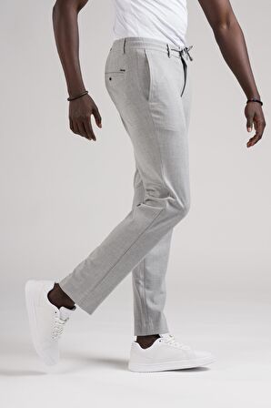 Slimfit Beli Lastikli Ve İplikli Jogger Düz Kumaş Pantolon
