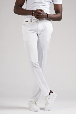 Ecer Slimfit Beli Yarım Lastikli Ve İplikli Gofre Kumaş Yazlık Jogger Pantolon
