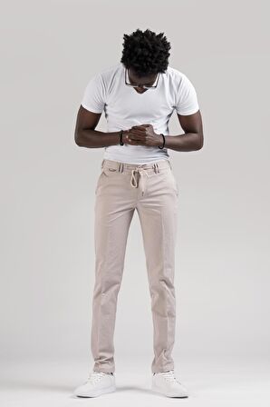 Ecer Slimfit Beli Yarım Lastikli Ve İplikli Gofre Kumaş Yazlık Jogger Pantolon