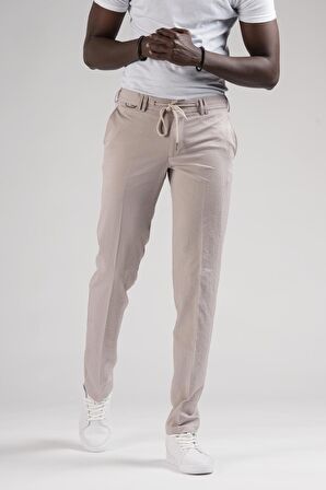 Ecer Slimfit Beli Yarım Lastikli Ve İplikli Gofre Kumaş Yazlık Jogger Pantolon