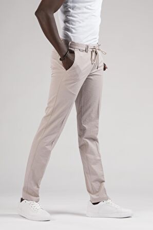 Ecer Slimfit Beli Yarım Lastikli Ve İplikli Gofre Kumaş Yazlık Jogger Pantolon