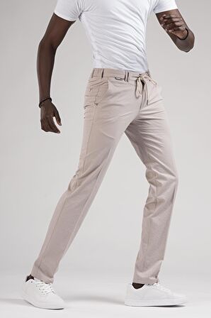 Ecer Slimfit Beli Yarım Lastikli Ve İplikli Gofre Kumaş Yazlık Jogger Pantolon