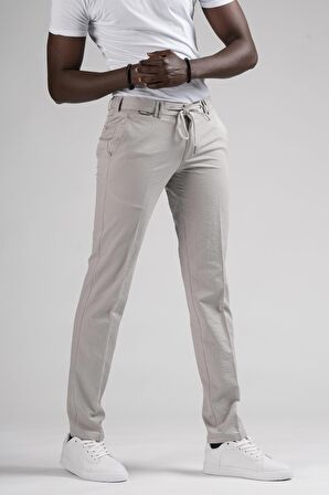 Ecer Slimfit Beli Yarım Lastikli Ve İplikli Gofre Kumaş Yazlık Jogger Pantolon