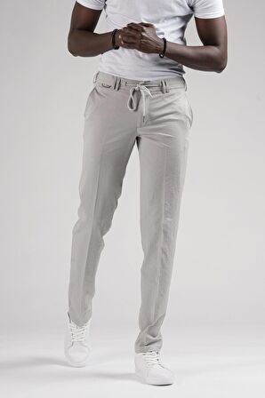 Ecer Slimfit Beli Yarım Lastikli Ve İplikli Gofre Kumaş Yazlık Jogger Pantolon