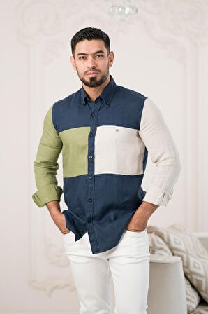 Paul Martin Parça Desenli Regular Fit Ham Keten Yazlık Gömlek