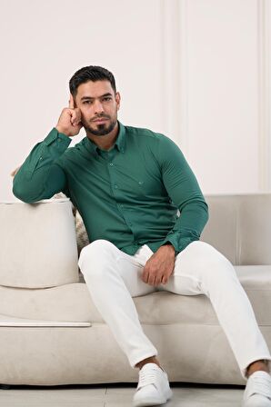 Paul Martin Slimfit Likralı Yaka Düğmeli Pamuklu Yazlık Uzun Kol Erkek Gömlek