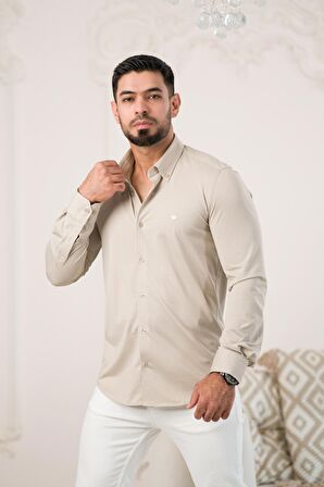 Paul Martin Slimfit Likralı Yaka Düğmeli Pamuklu Yazlık Uzun Kol Erkek Gömlek