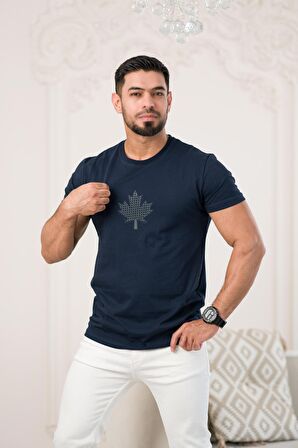 Paul Martin Bisiklet Yaka Önü Baskılı Pamuklu Basic Regular Fit T-shirt