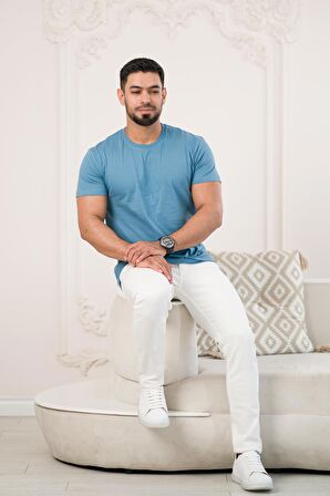 Paul Martin Bisiklet Yaka Önü Baskılı Pamuklu Basic Regular Fit T-shirt