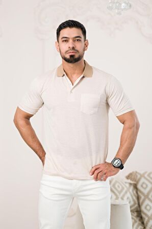 Regular Fit Yakalı Ve Cepli Desenli Erkek Klasik T-shirt