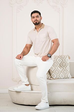 Regular Fit Yakalı Ve Cepli Desenli Erkek Klasik T-shirt