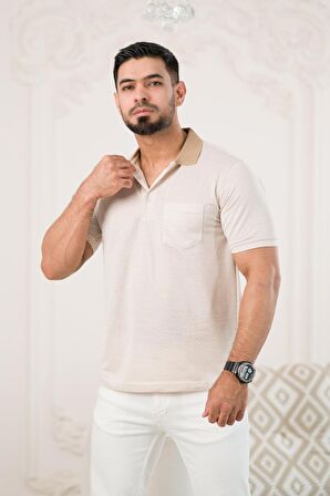 Regular Fit Yakalı Ve Cepli Desenli Erkek Klasik T-shirt
