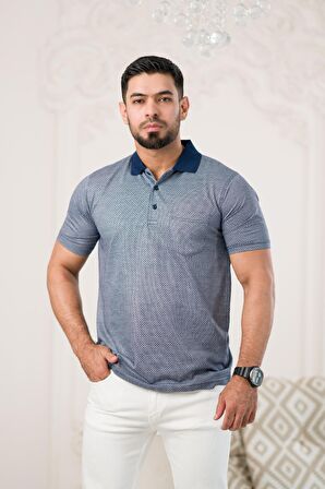 Regular Fit Yakalı Ve Cepli Desenli Erkek Klasik T-shirt