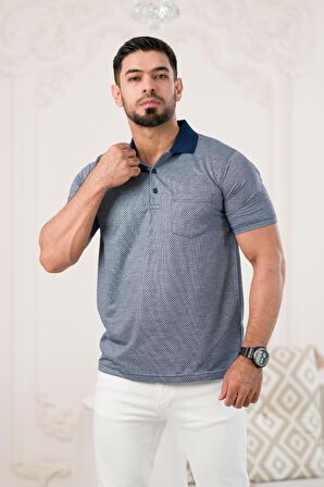 Regular Fit Yakalı Ve Cepli Desenli Erkek Klasik T-shirt