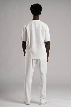 Kendinden Çizgili Oversize(Bol Kesim) Pantolonlu Alt Üst T-shirt Takım