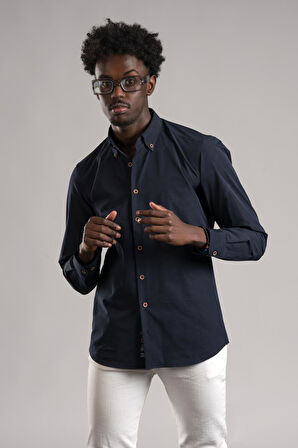 Dorss Yaka Düğmeli Gofre İnce Fitilli Pamuklu Yazlık Slimfit Gömlek