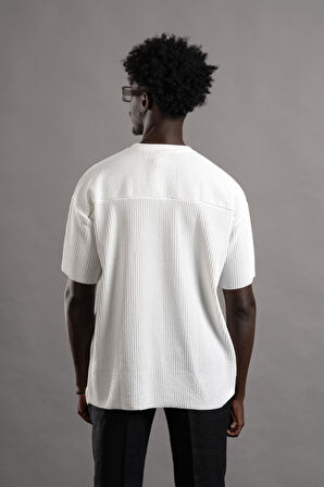 Oversize (Bol Kesim) Kalın Fitilli Bisiklet Yaka Kısa Kol T-shirt