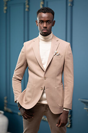 Armürlü Regular Fit Mono Yaka Çift Yırtmaç Torba Cep Tek Ceket