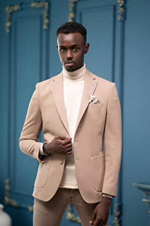 Armürlü Regular Fit Mono Yaka Çift Yırtmaç Torba Cep Tek Ceket