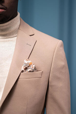 Armürlü Regular Fit Mono Yaka Çift Yırtmaç Torba Cep Tek Ceket