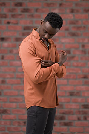 Advante İnce Fitilli Full Likralı Yaka Düğmeli Mevsimlik Slimfit Gömlek