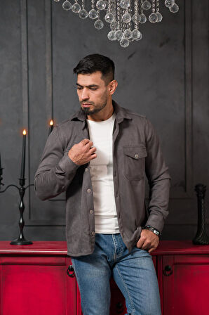 Advante Regular Fit Likralı Çift Cepli Pamuklu Astarsız Süet Gömlek