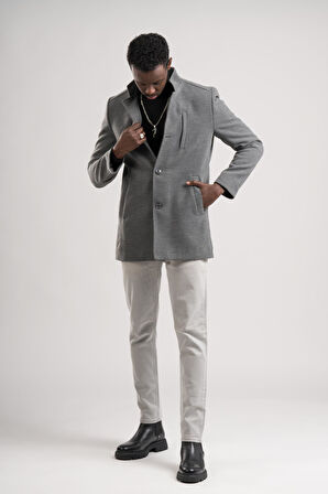 Slimfit Hakim Yaka Düğme Kapamalı Yan Cepli Astarlı Tek Yırtmaçlı Yünlü Kaşe Kaban