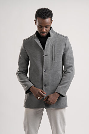 Slimfit Hakim Yaka Düğme Kapamalı Yan Cepli Astarlı Tek Yırtmaçlı Yünlü Kaşe Kaban