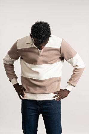 FBI Polo Yaka Kalın Çizgili 3 İplik İçi Şardonlu Slimfit Sweatshirt