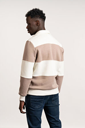 FBI Polo Yaka Kalın Çizgili 3 İplik İçi Şardonlu Slimfit Sweatshirt