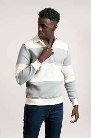 FBI Polo Yaka Kalın Çizgili 3 İplik İçi Şardonlu Slimfit Sweatshirt