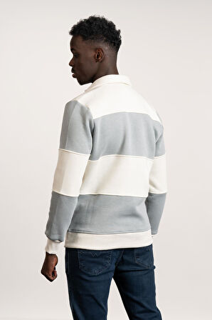 FBI Polo Yaka Kalın Çizgili 3 İplik İçi Şardonlu Slimfit Sweatshirt