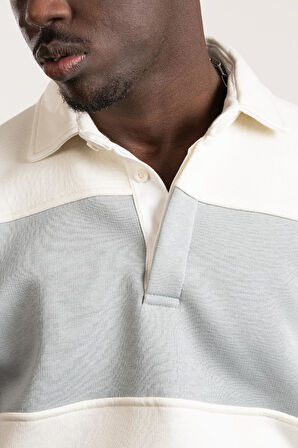 FBI Polo Yaka Kalın Çizgili 3 İplik İçi Şardonlu Slimfit Sweatshirt