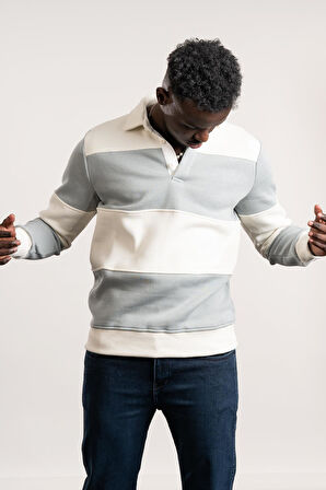 FBI Polo Yaka Kalın Çizgili 3 İplik İçi Şardonlu Slimfit Sweatshirt