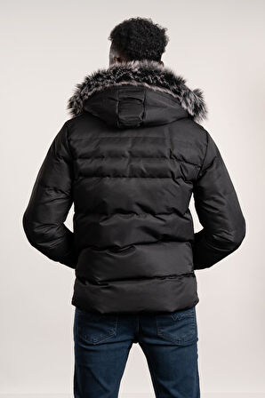 Kürklü Kapşonlu (Kürk ve Kapşon Çıkartılabilir) İçi Polarlı Slimfit Kısa Mont