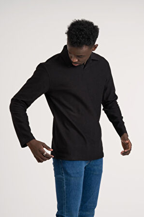 Gömlek Yaka Hafif Armürlü Slimfit Uzun Kol Sweatshirt