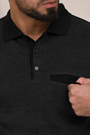 Woolen World Polo Yaka Cepli Armürlü Yünlü Erkek Triko Kazak 