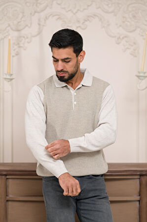 Woolen World Polo Yaka Armürlü Yünlü Erkek Triko Kazak 