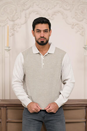 Woolen World Polo Yaka Armürlü Yünlü Erkek Triko Kazak 