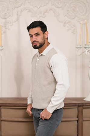 Woolen World Polo Yaka Armürlü Yünlü Erkek Triko Kazak 