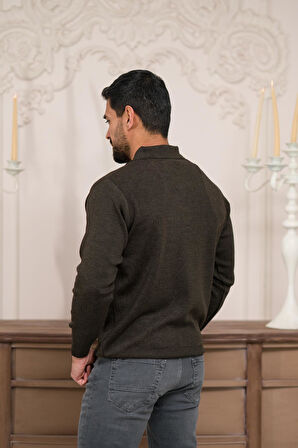 Woolen World Polo Yaka Düz Renk Yünlü Erkek Triko Kazak  