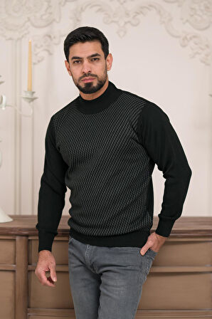 Woolen World Balıkçı Yaka Desenli Yünlü Erkek Triko Kazak  