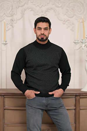 Woolen World Balıkçı Yaka Desenli Yünlü Erkek Triko Kazak  