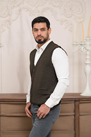 Woolen World Regular Fit Ön Cepli Kolsuz Erkek Triko Yelek